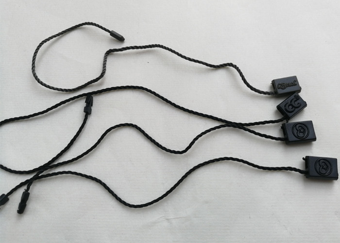 Order Custom Eco-Friendly Black Plastic Tie Tags Emboss Logo Single End String