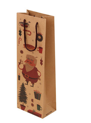 কাস্টম প্রিন্টেড ব্রাউন ক্রাফ্ট পেপার ওয়াইন গিফট ব্যাগ কটন হ্যান্ডেল বাল্ক সহ